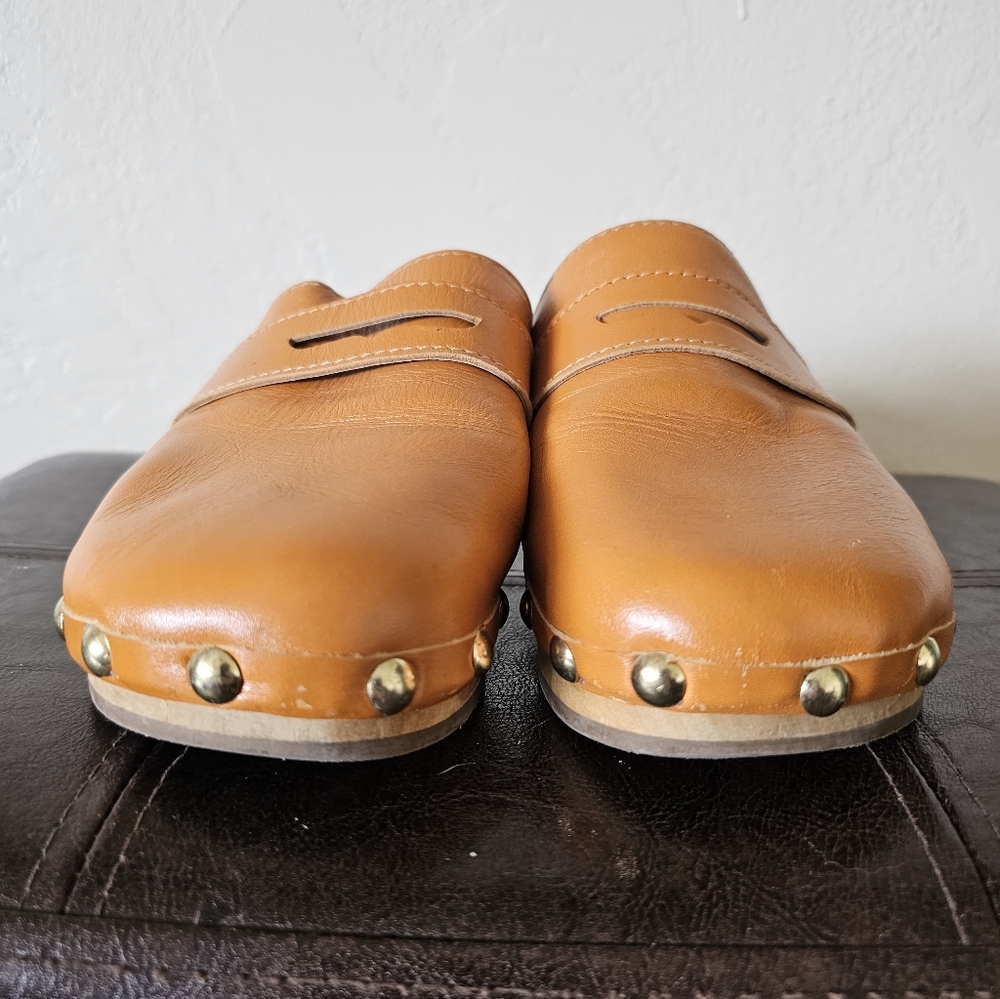 BY FAR Hans Tan Orange Wooden Leather Effortless Boho Chic Clogs Sz EU 36 - Picture 3 of 12